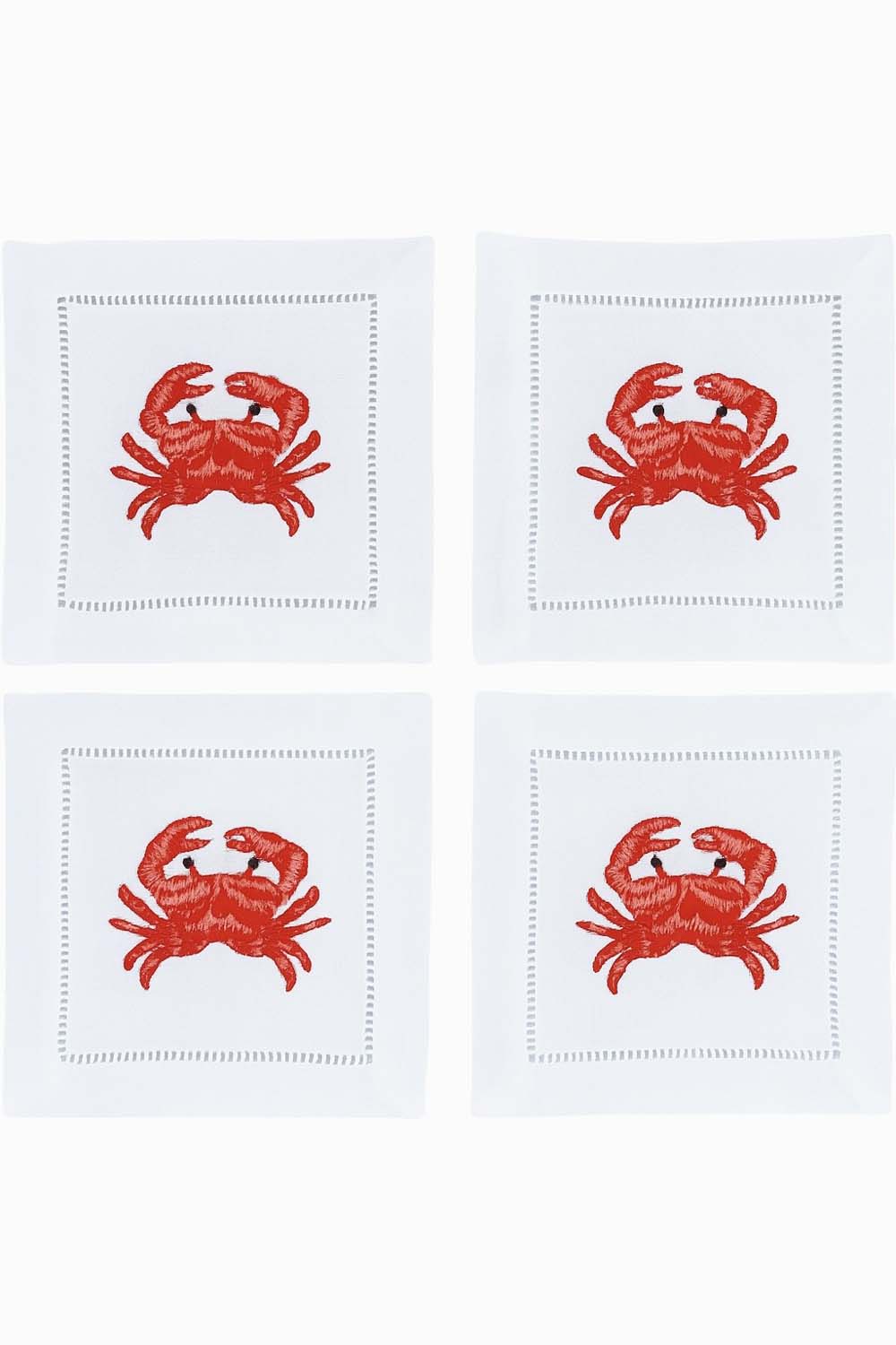 Crab – 100% Linen Embroidered Cocktail Napkins (Set of 4)