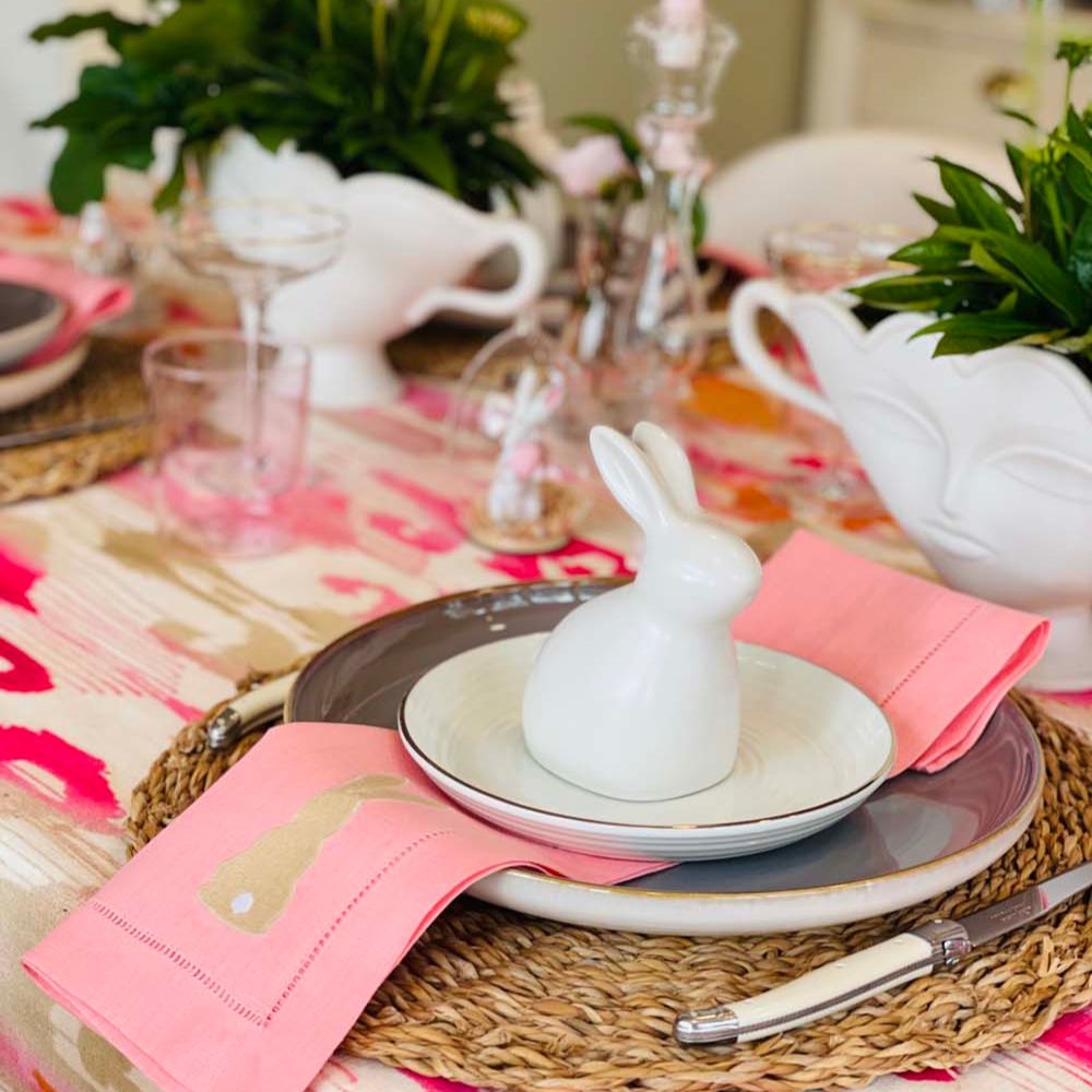 Easter Bunny – 100% Linen Embroidered Dinner Napkin (Sold Individually)