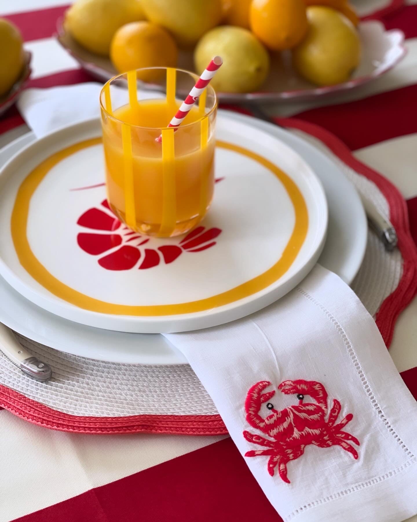 Crab Embroidery – 100% Linen Embroidered Dinner Napkin (Sold Individually)