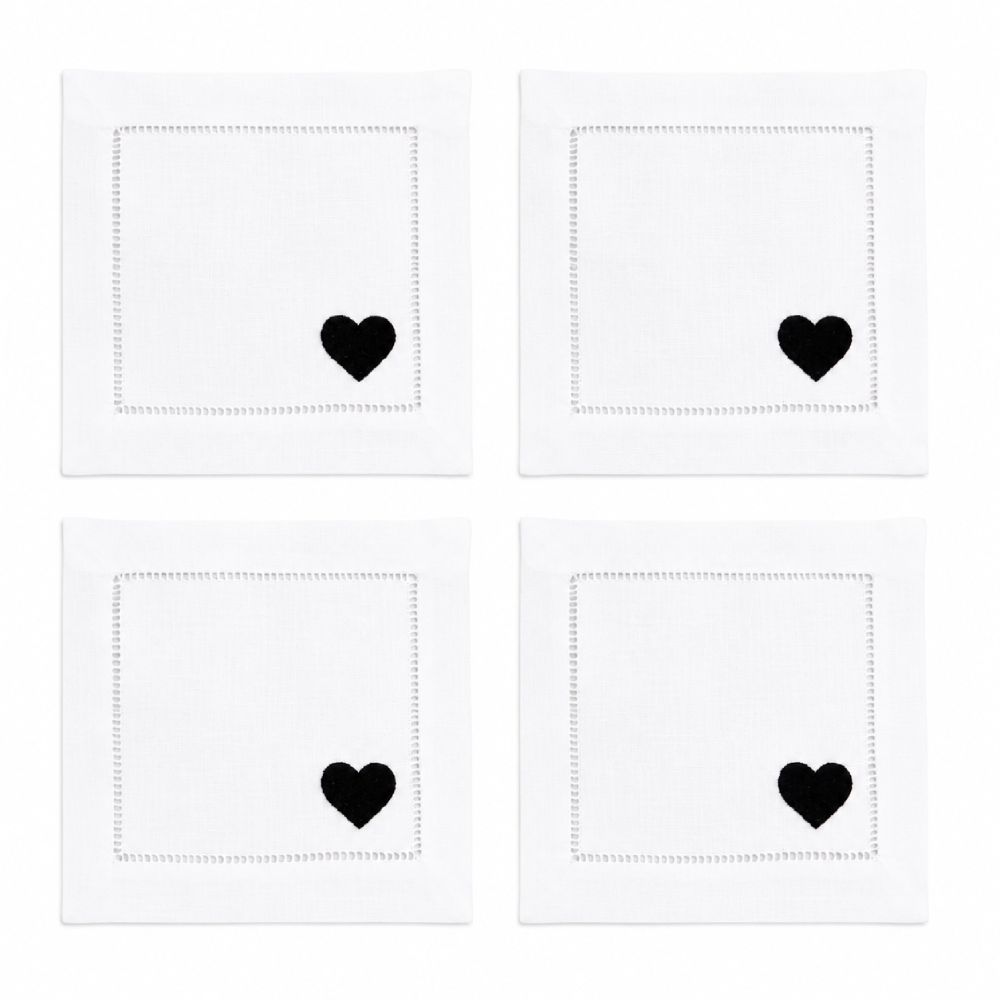Heart – 100% Linen Embroidered Cocktail Napkins (Set of 4)