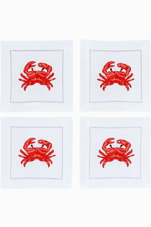 Crab – 100% Linen Embroidered Cocktail Napkins (Set of 4)
