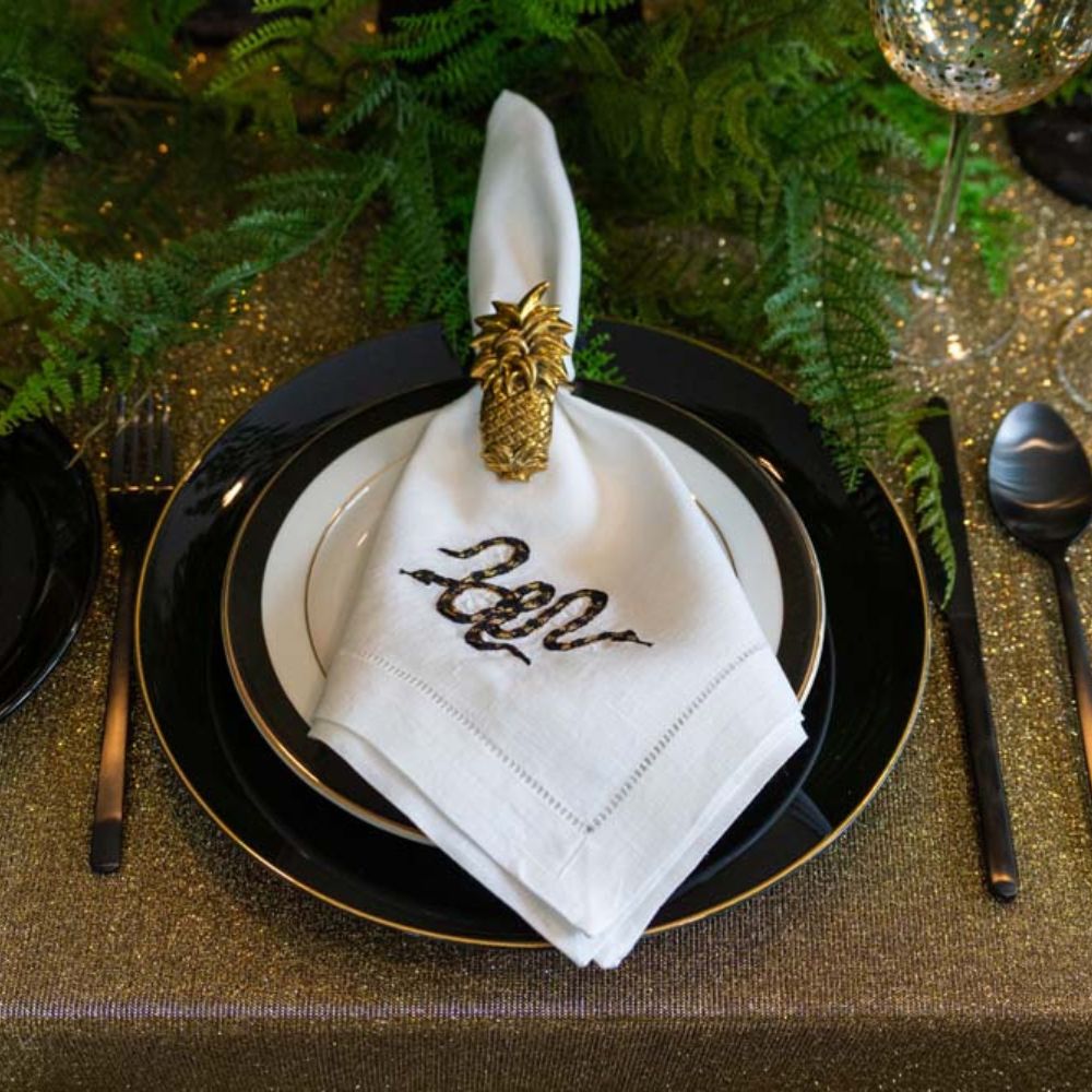 Snake – 100% Linen Embroidered Dinner Napkin (Sold Individually)