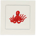 Octopus – 100% Linen Embroidered Cocktail Napkins (Set of 4)