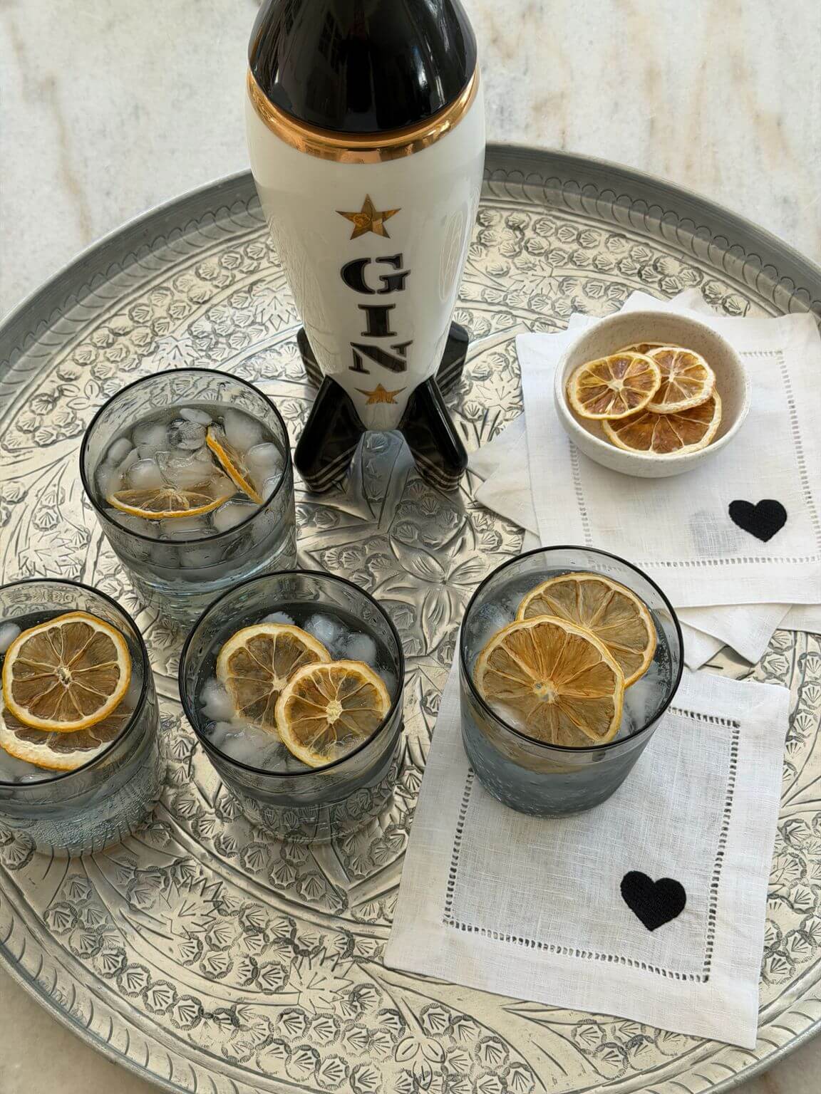 Heart – 100% Linen Embroidered Cocktail Napkins (Set of 4)