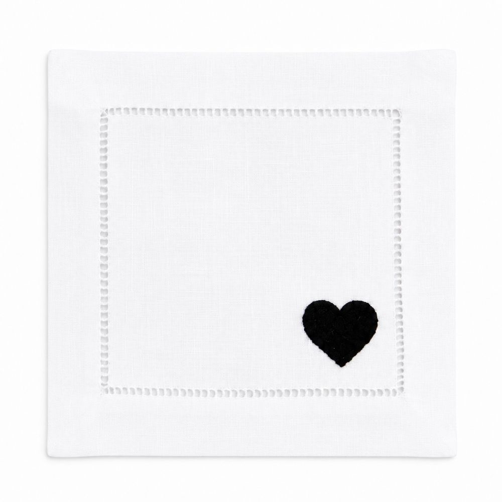 Heart – 100% Linen Embroidered Cocktail Napkins (Set of 4)