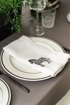 Zebra – 100% Linen Embroidered Dinner Napkin (Sold Individually)