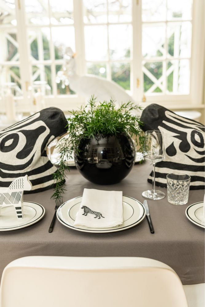 Zebra – 100% Linen Embroidered Dinner Napkin (Sold Individually)