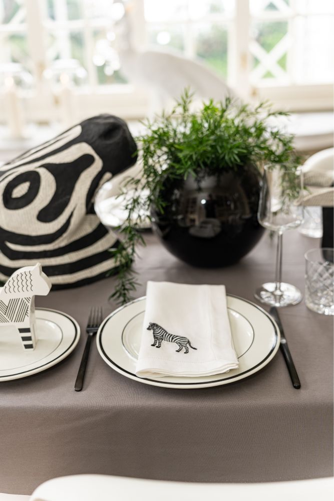 Zebra – 100% Linen Embroidered Dinner Napkin (Sold Individually)