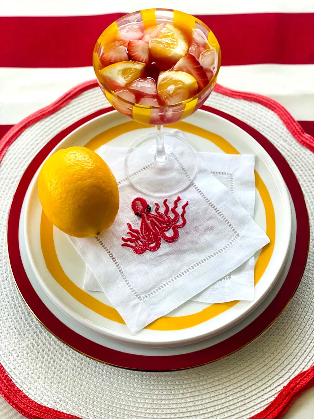 Octopus – 100% Linen Embroidered Cocktail Napkins (Set of 4)