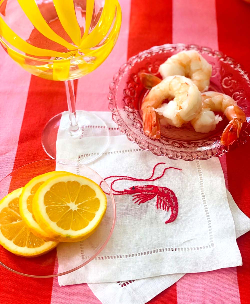 Shrimp – 100% Linen Embroidered Cocktail Napkins (Set of 4)
